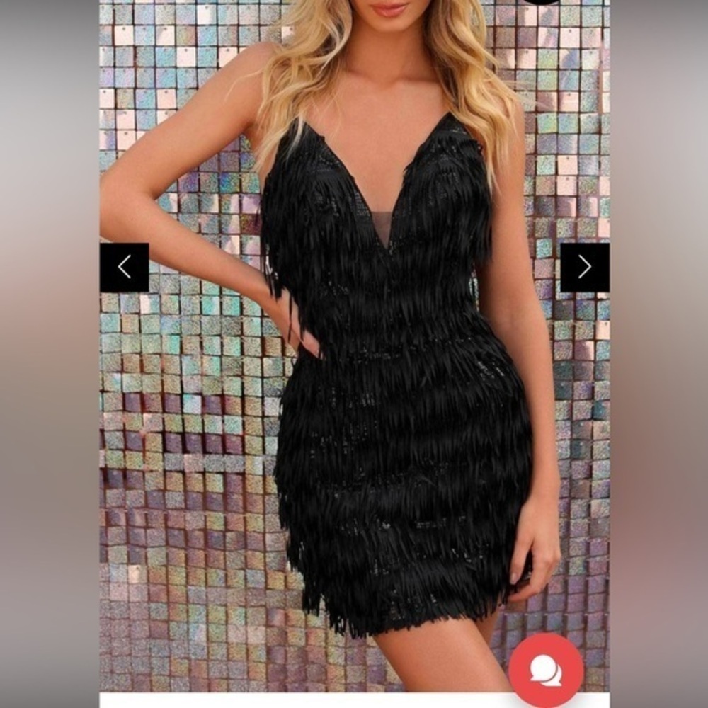 Clarisse Black Sheath Mini Dress with Plunge Neckline